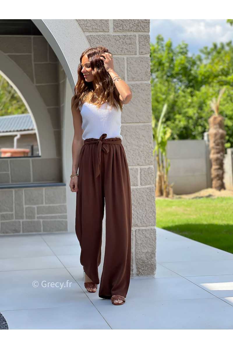 Pantalon fluide marron chocolat mode grecy tendance printemps été 2025 ootd fluide cérémonie chic
