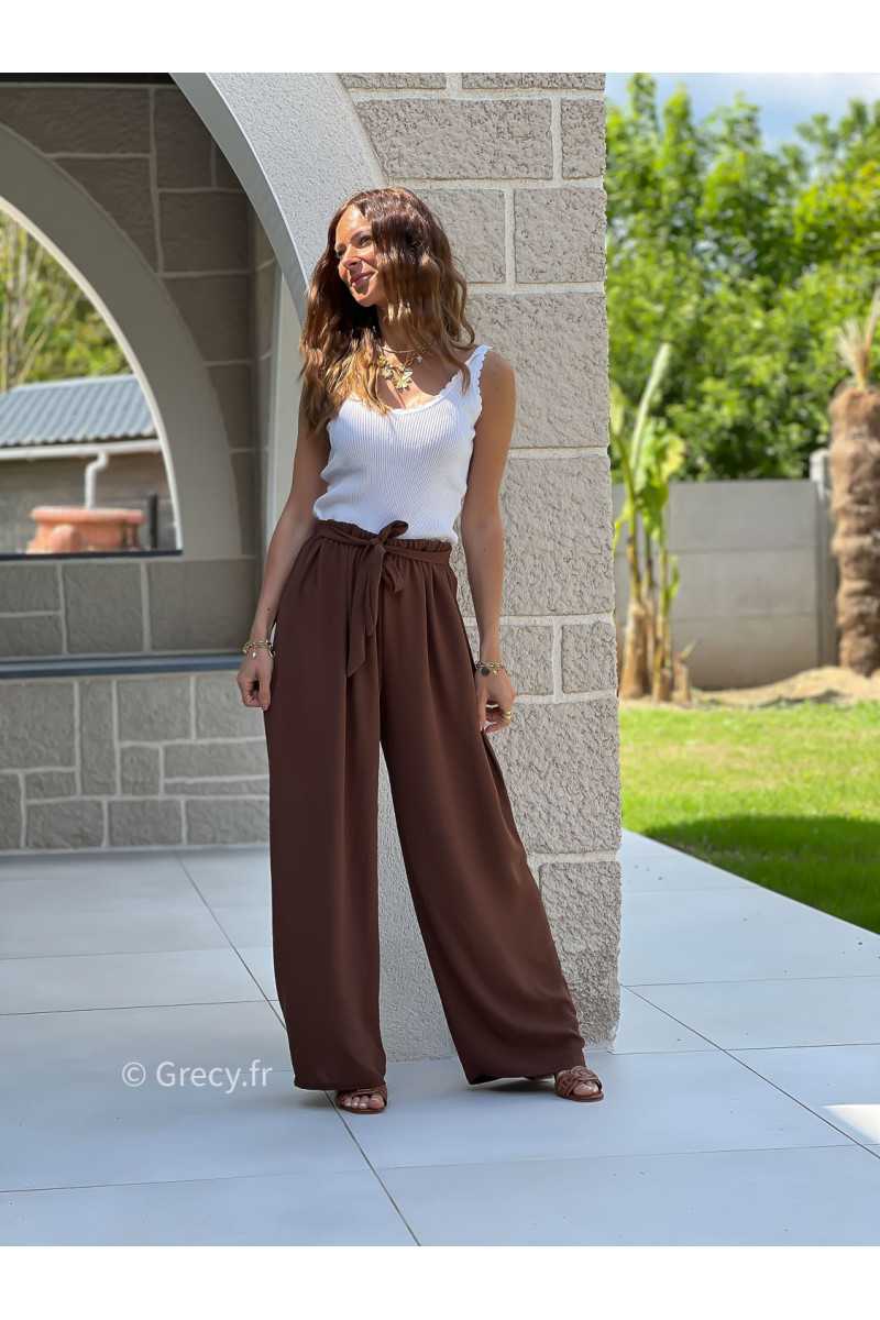 Pantalon fluide marron chocolat mode grecy tendance printemps été 2025 ootd fluide cérémonie chic