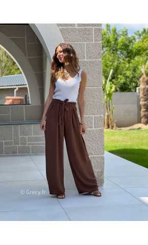 Pantalon fluide marron chocolat mode grecy tendance printemps été 2025 ootd fluide cérémonie chic