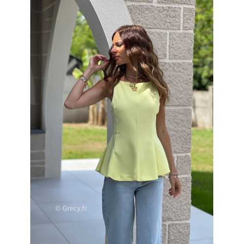 top peplum jaune dos ouvert noeud mode grecy tendance printemps été 2025 ootd fluide cérémonie chic