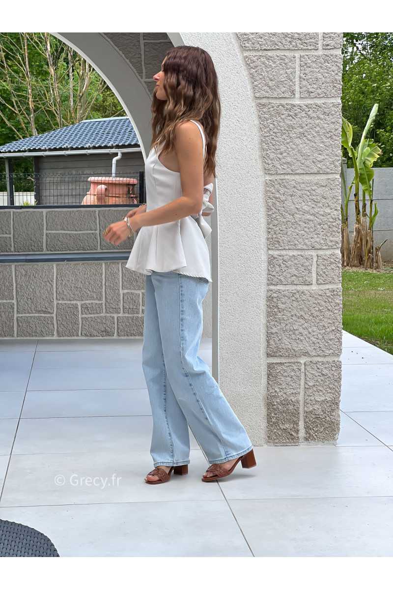 top peplum beige dos ouvert noeud mode grecy tendance printemps été 2025 ootd fluide cérémonie chic