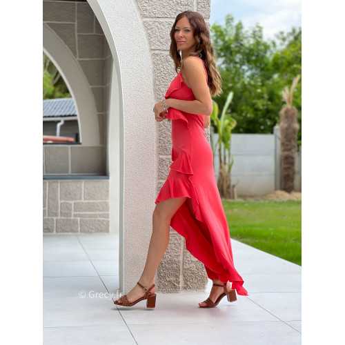Robe longue volants corail mode grecy tendance printemps été 2025 ootd fluide cérémonie chic