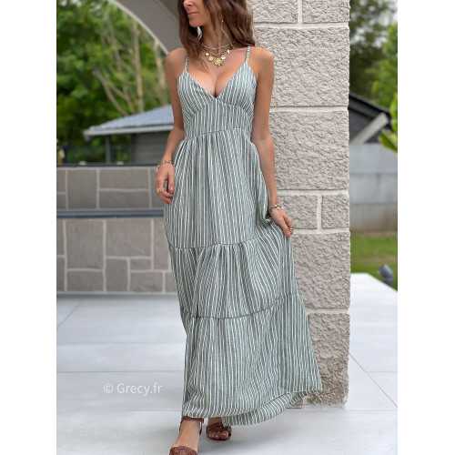 Robe longue rayures kaki