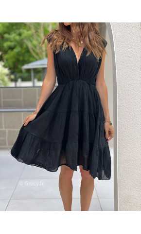 Robe gaze de coton noire bohème mode grecy tendance printemps été 2025 ootd fluide cérémonie chic