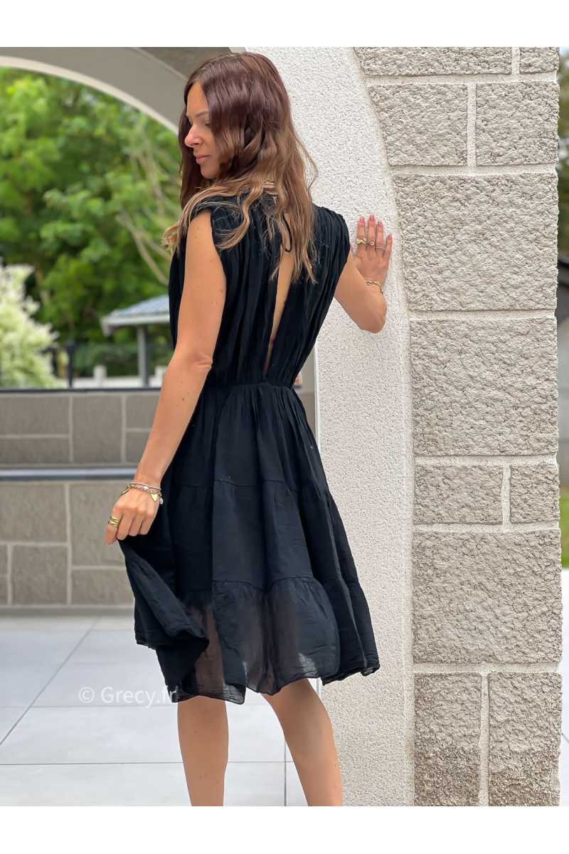 Robe gaze de coton noire bohème mode grecy tendance printemps été 2025 ootd fluide cérémonie chic