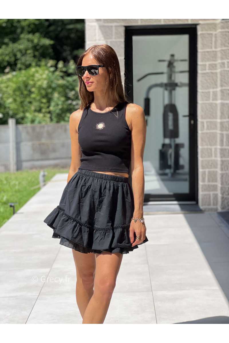 Top court soleil noir débardeur mode tendance grecy printemps été 2025 basique intemporel