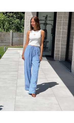 Pantalon gaze de coton rayures bleu mode tendance grecy printemps été 2025 basique intemporel