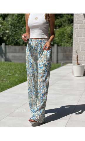 Pantalon plissé fleuri bleu vert élastique taille mode tendance grecy printemps été 2025 basique intemporel