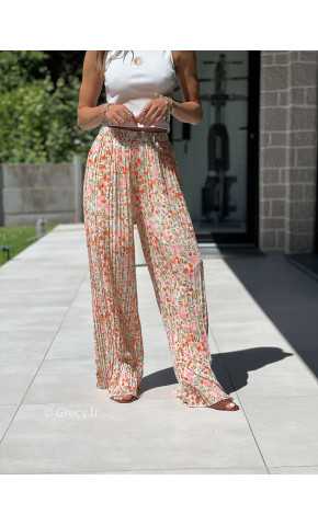 Pantalon plissé fleuri orange vert élastique taille mode tendance grecy printemps été 2025 basique intemporel