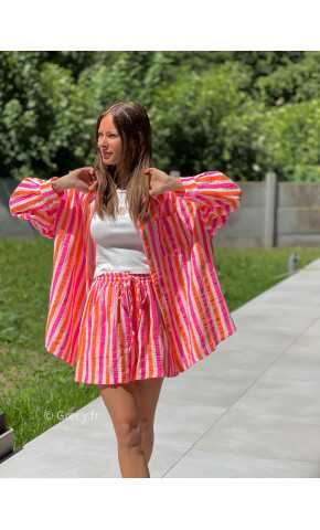 Chemise oversize rayures rose orange coloré ensemble avec short mode tendance grecy printemps été 2025 basique intemporel