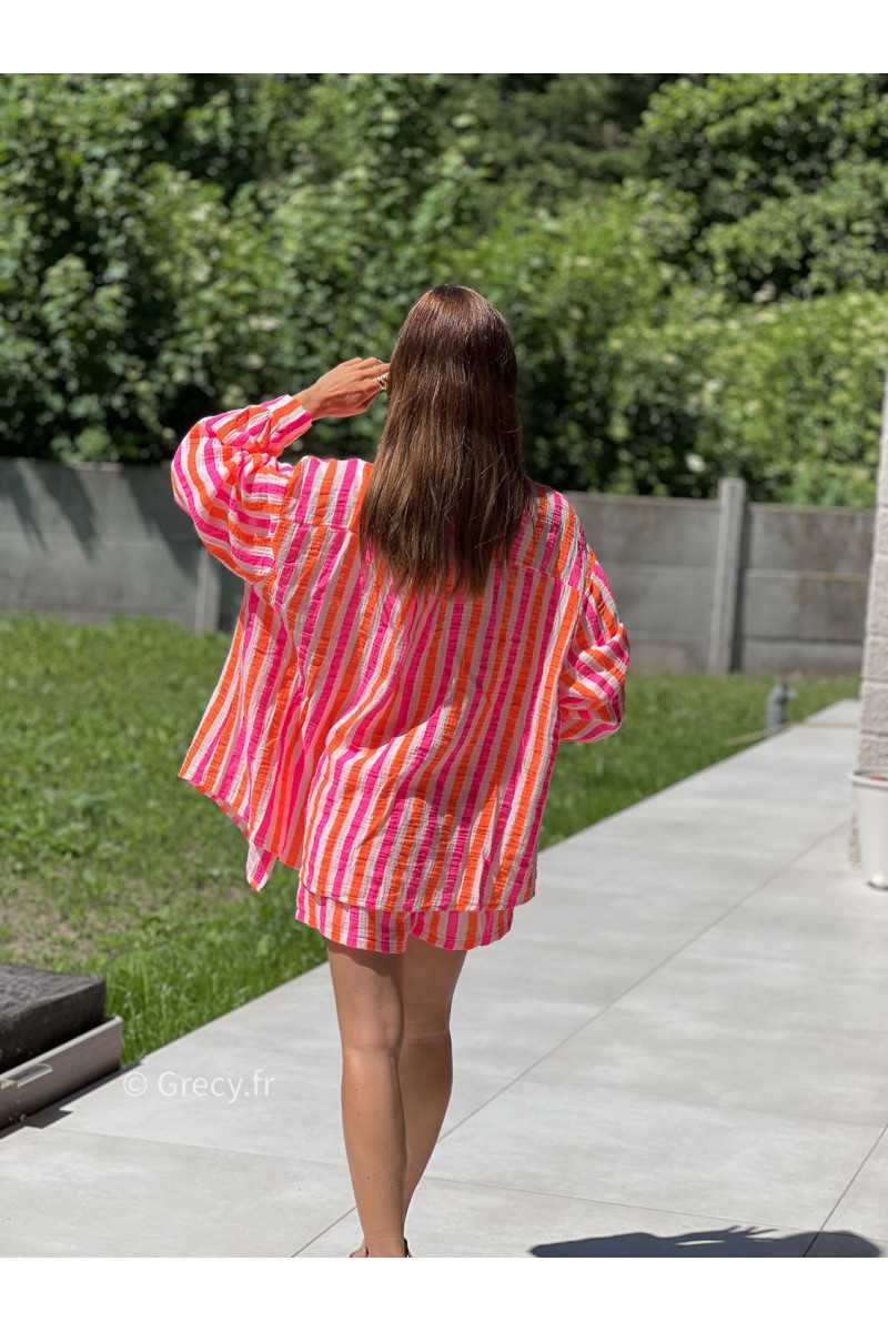 Chemise oversize rayures rose orange coloré mode tendance grecy printemps été 2025 basique intemporel