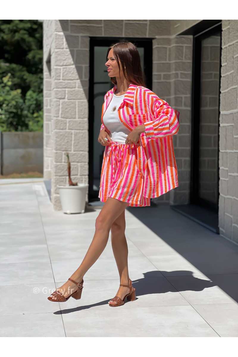 Chemise oversize rayures rose orange coloré mode tendance grecy printemps été 2025 basique intemporel