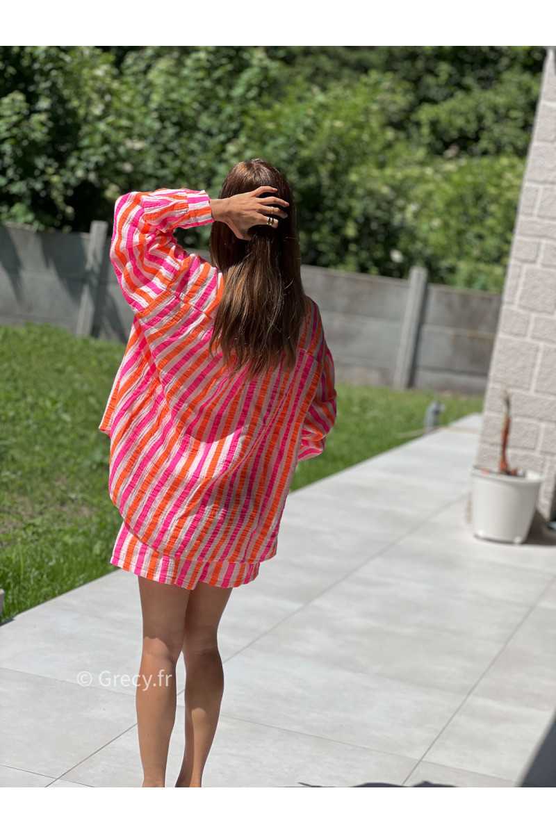Chemise oversize rayures rose orange coloré mode tendance grecy printemps été 2025 basique intemporel