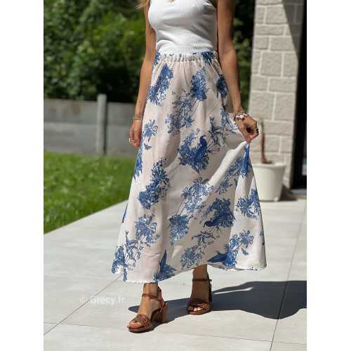 Jupe longue toile de jouy bleu blanc mode tendance grecy printemps été 2025 basique intemporel