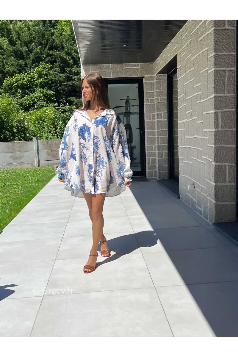 Chemise oversize toile de jouy bleu blanc mode tendance grecy printemps été 2025 basique intemporel