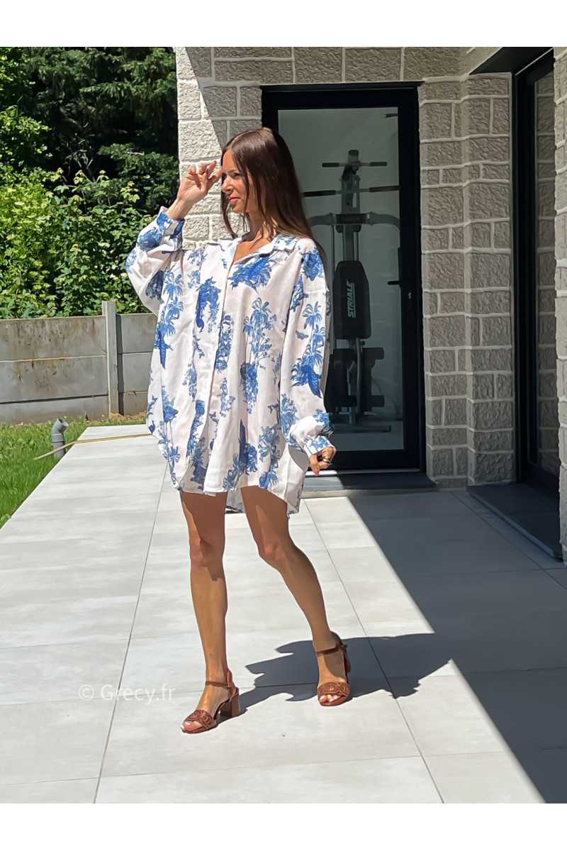 Chemise oversize toile de jouy bleu blanc mode tendance grecy printemps été 2025 basique intemporel