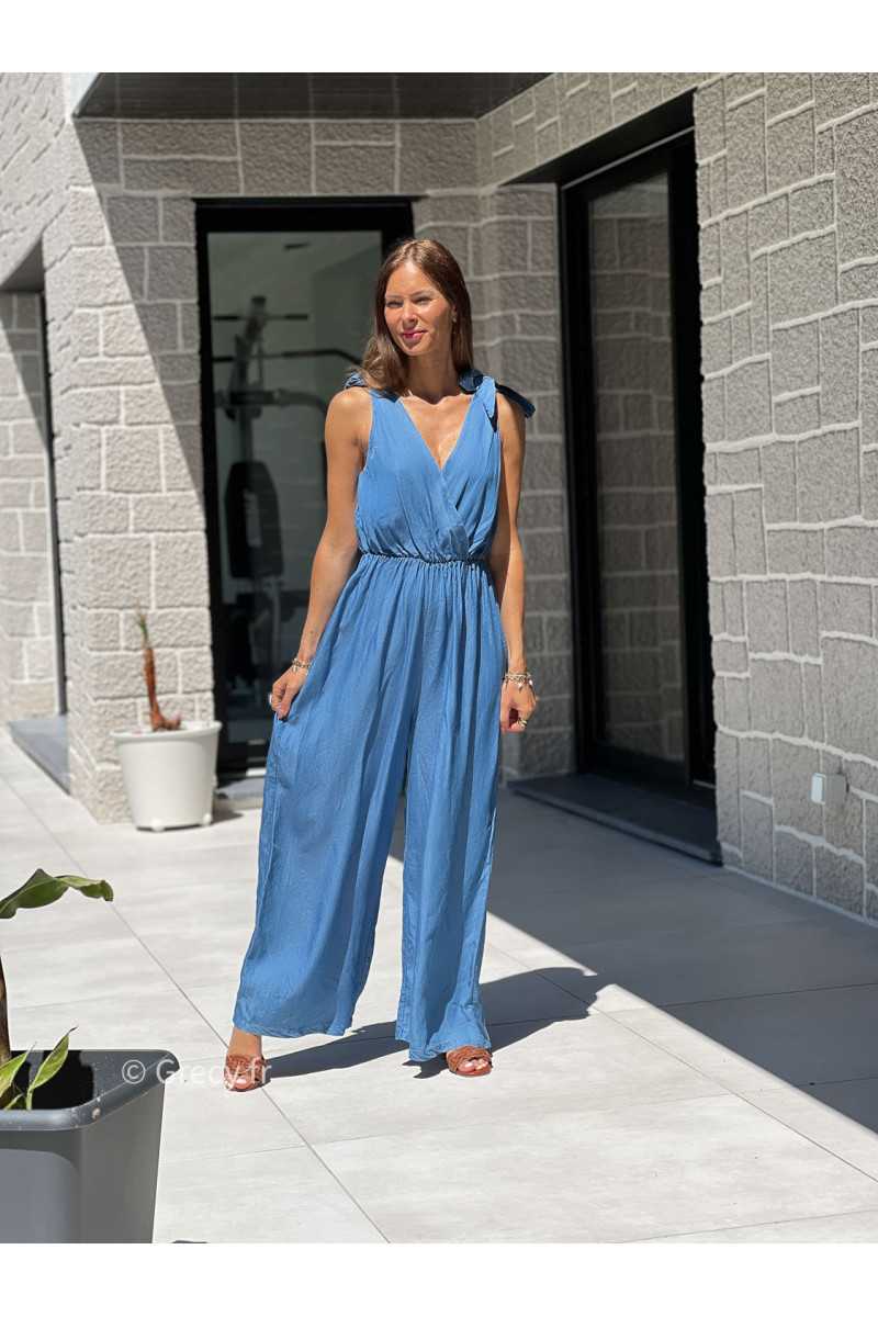 Combinaison effet bleu denim foncé tendance grecy printemps été 2025 basique intemporel