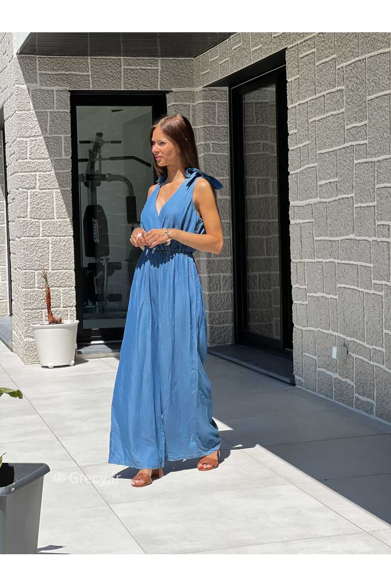 Combinaison effet bleu denim foncé tendance grecy printemps été 2025 basique intemporel