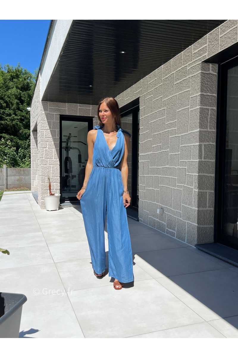 Combinaison effet bleu denim foncé tendance grecy printemps été 2025 basique intemporel