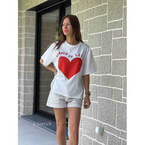 T-shirt coeur rouge summer imprimé coeur love blanc printemps été mode tendance grecy zara mango