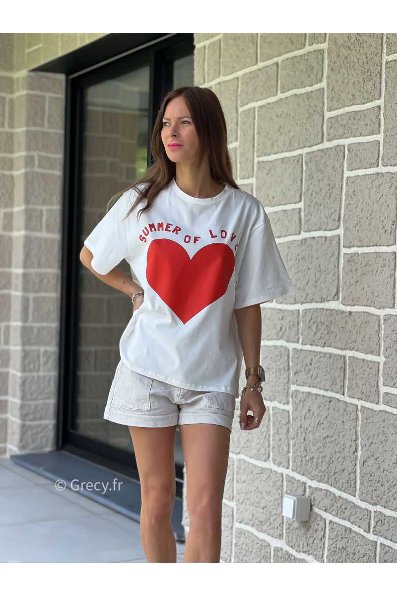 T-shirt coeur rouge summer imprimé coeur love blanc printemps été mode tendance grecy zara mango
