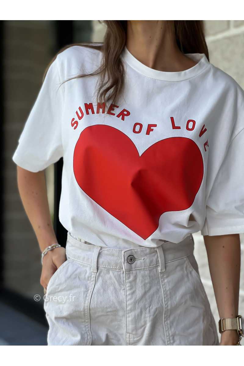 T-shirt coeur rouge summer imprimé coeur love blanc printemps été mode tendance grecy zara mango