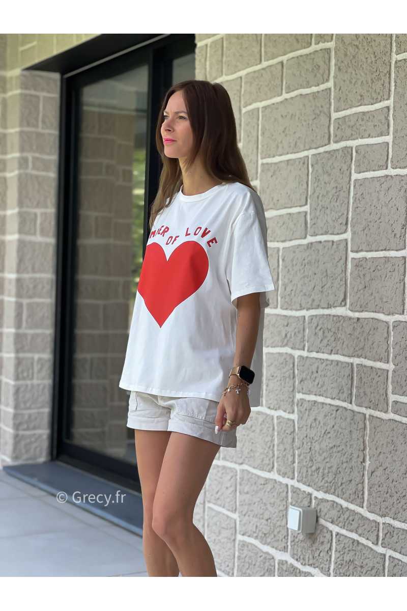 T-shirt coeur rouge summer imprimé coeur love blanc printemps été mode tendance grecy zara mango