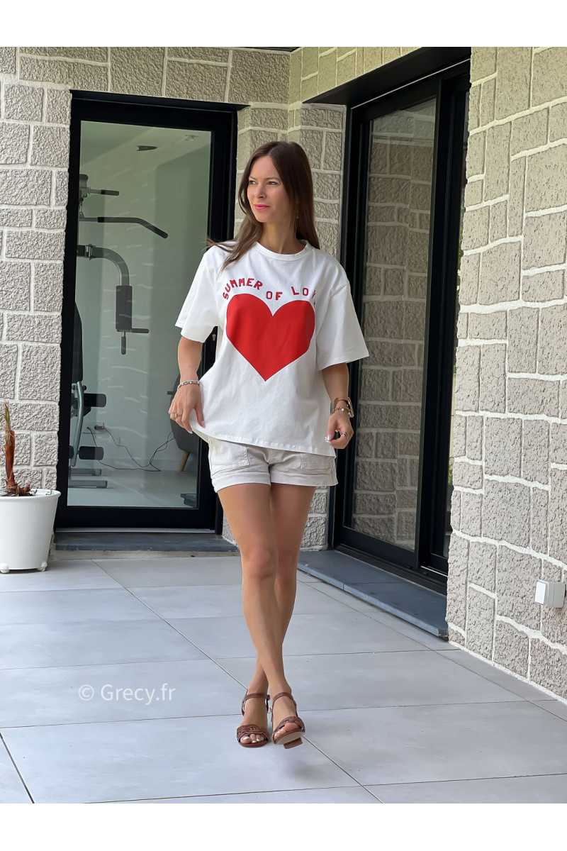 T-shirt coeur rouge summer imprimé coeur love blanc printemps été mode tendance grecy zara mango