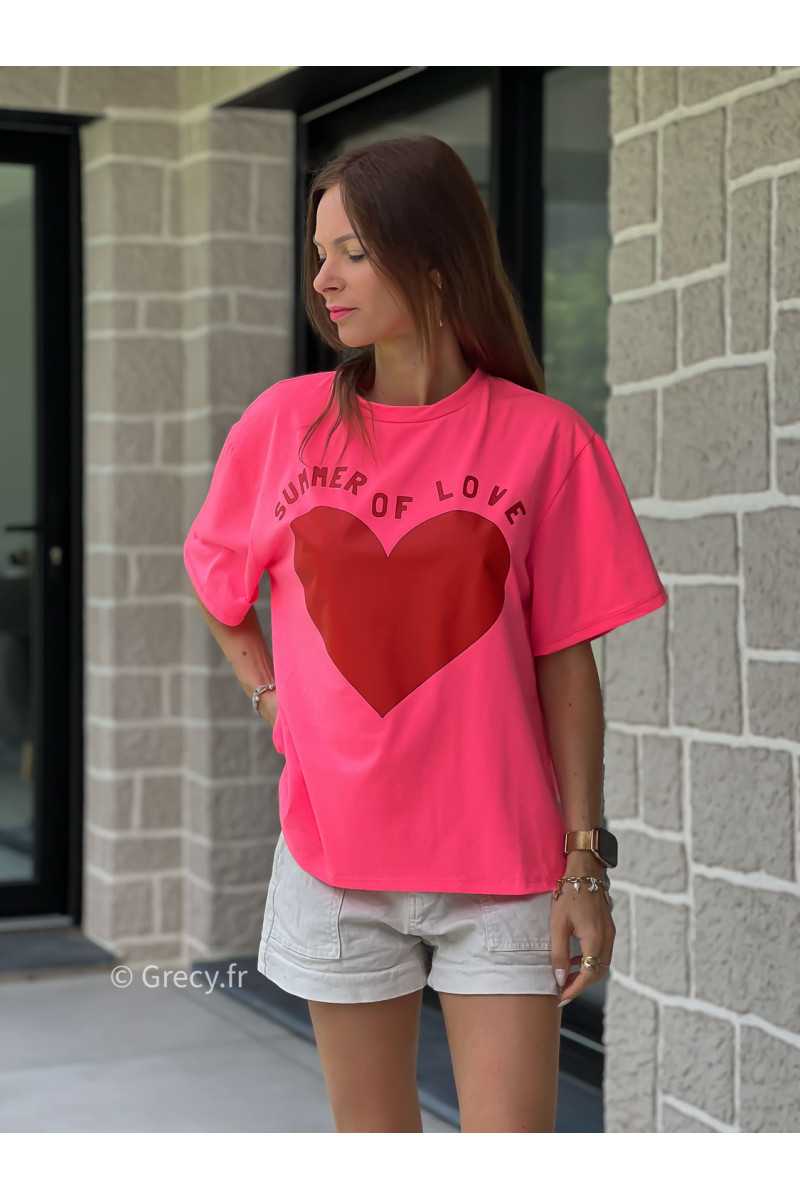 T-shirt coeur rouge summer imprimé coeur love rose printemps été mode tendance grecy zara mango