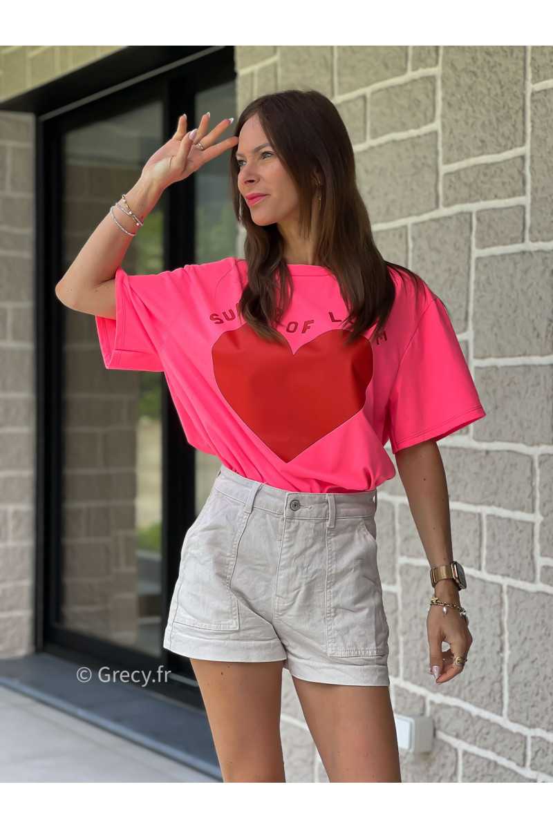 T-shirt coeur rouge summer imprimé coeur love rose printemps été mode tendance grecy zara mango