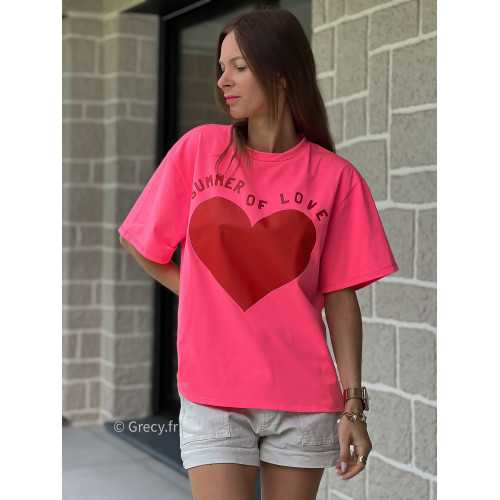 T-shirt coeur rouge summer imprimé coeur love rose printemps été mode tendance grecy zara mango