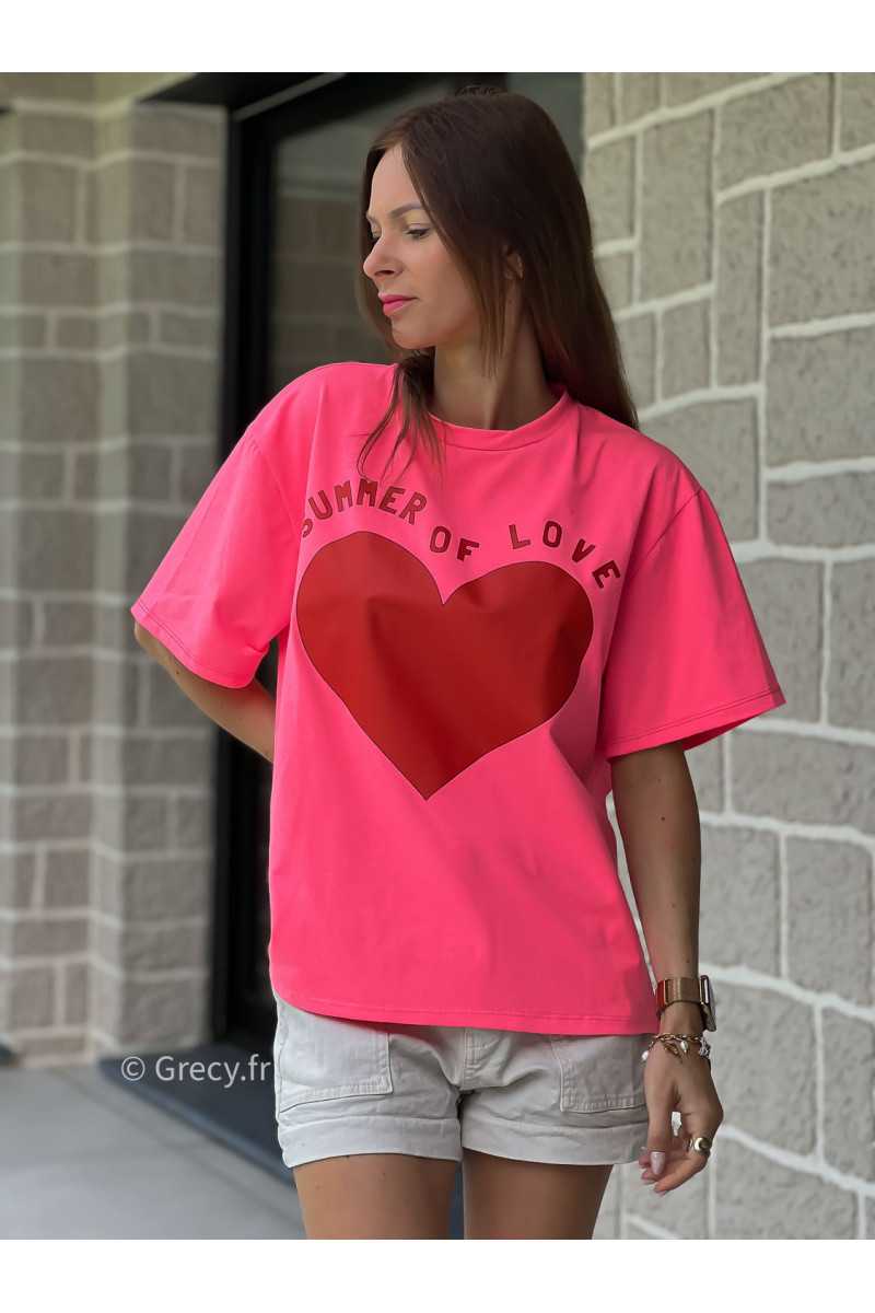 T-shirt coeur rouge summer imprimé coeur love rose printemps été mode tendance grecy zara mango