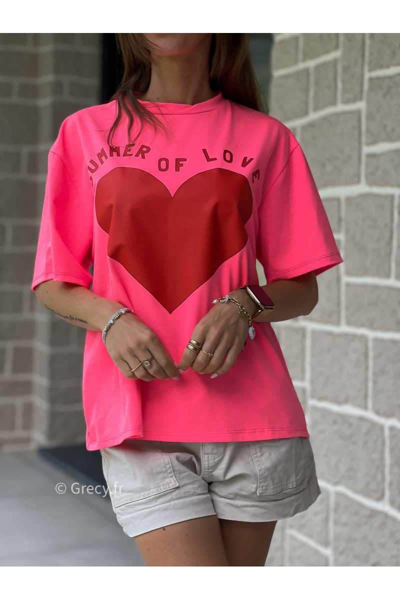 T-shirt coeur rouge summer imprimé coeur love rose printemps été mode tendance grecy zara mango