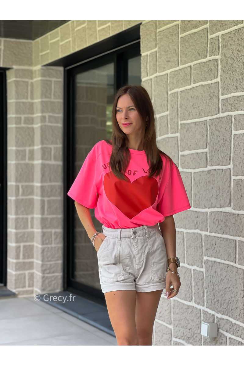 T-shirt coeur rouge summer imprimé coeur love rose printemps été mode tendance grecy zara mango