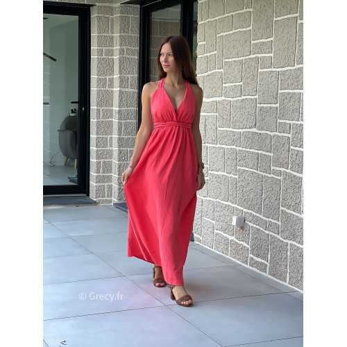 Robe longue gaze de coton corail printemps été mode tendance grecy zara mango