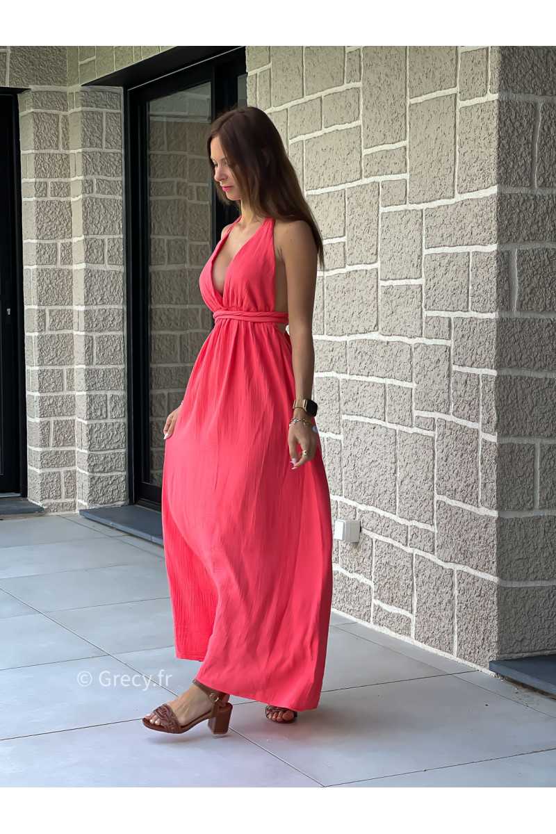 Robe longue gaze de coton corail printemps été mode tendance grecy zara mango