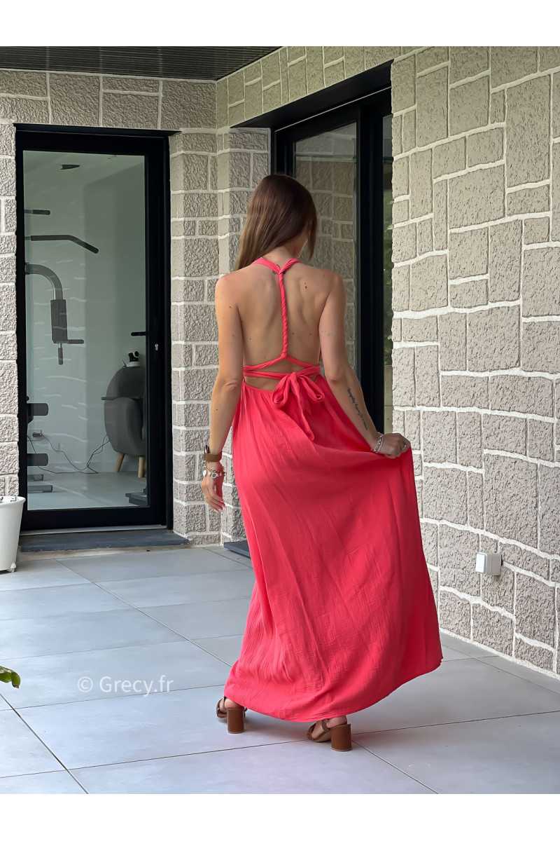 Robe longue gaze de coton corail printemps été mode tendance grecy zara mango