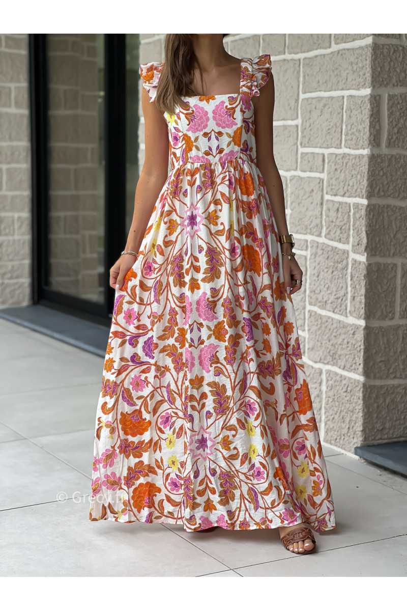 Robe longue fleurie bretelles volants colorée printemps été mode tendance grecy zara mango