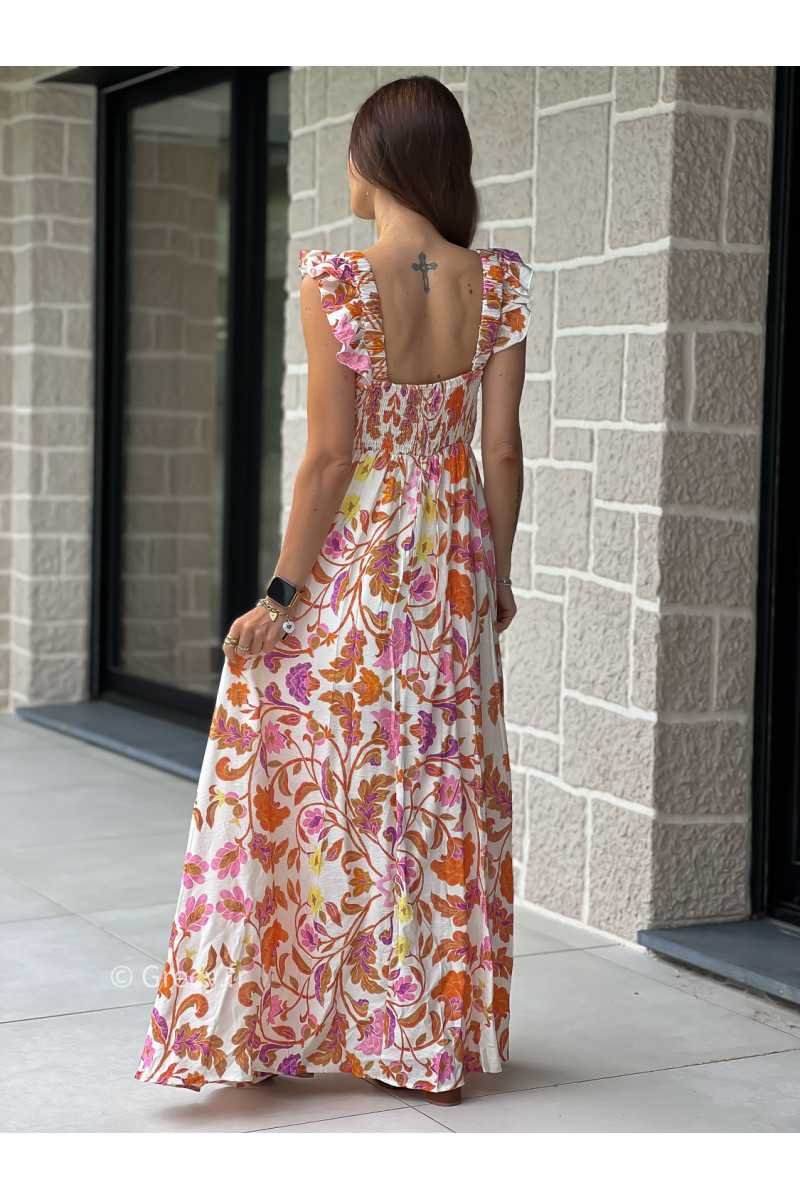 Robe longue fleurie bretelles volants colorée printemps été mode tendance grecy zara mango