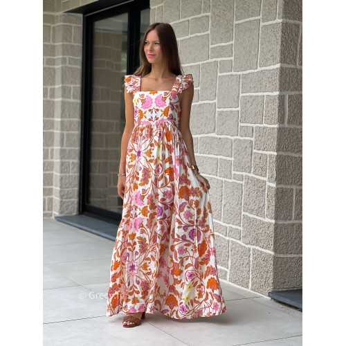 Robe longue fleurie bretelles volants colorée printemps été mode tendance grecy zara mango