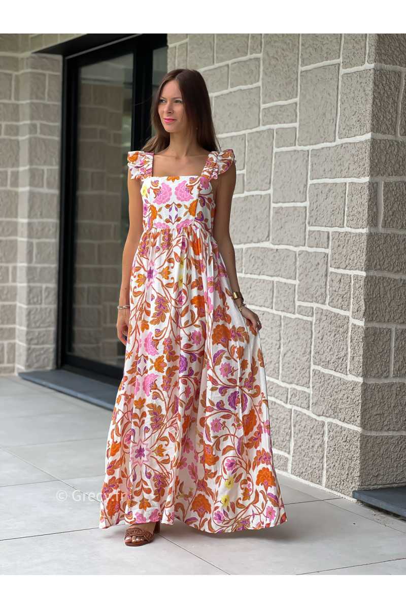 Robe longue fleurie bretelles volants colorée printemps été mode tendance grecy zara mango