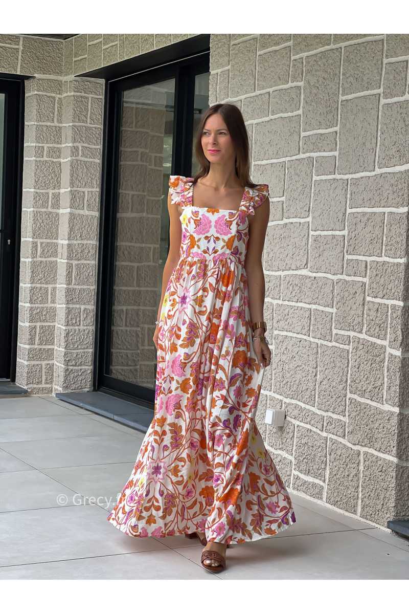 Robe longue fleurie bretelles volants colorée printemps été mode tendance grecy zara mango