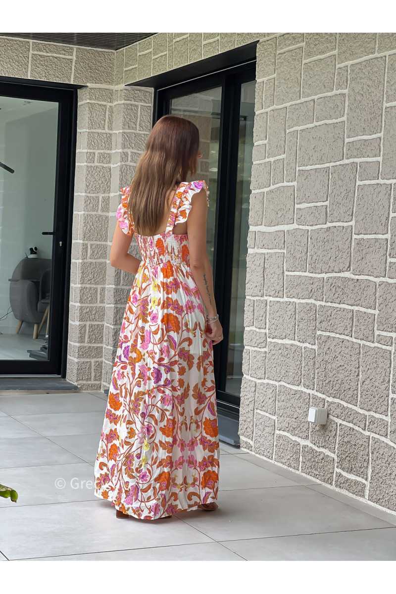 Robe longue fleurie bretelles volants colorée printemps été mode tendance grecy zara mango