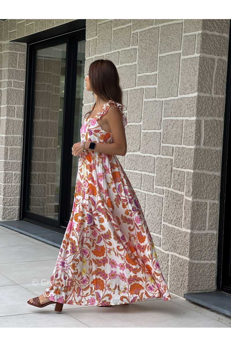 Robe longue fleurie bretelles volants colorée printemps été mode tendance grecy zara mango