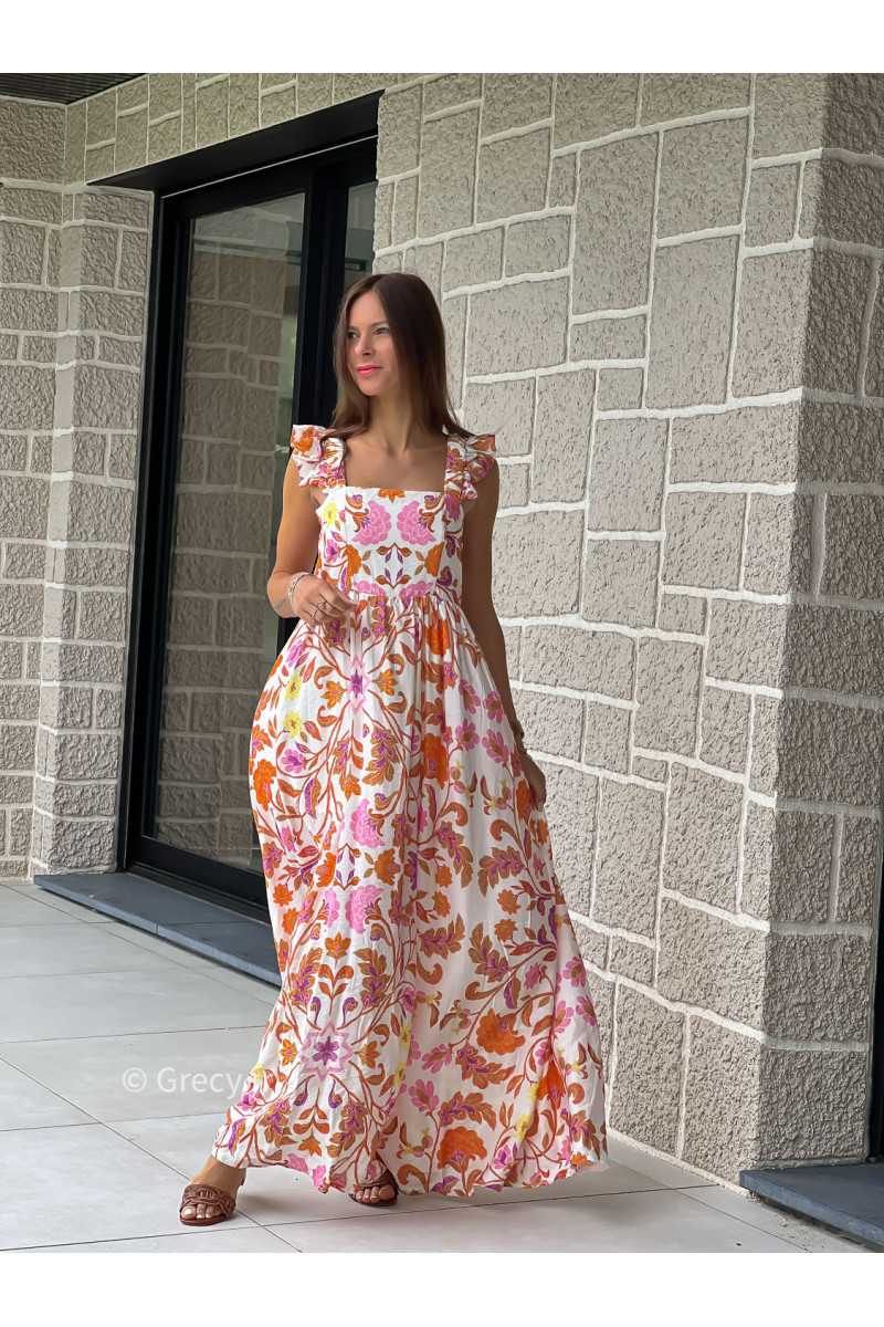 Robe longue fleurie bretelles volants colorée printemps été mode tendance grecy zara mango