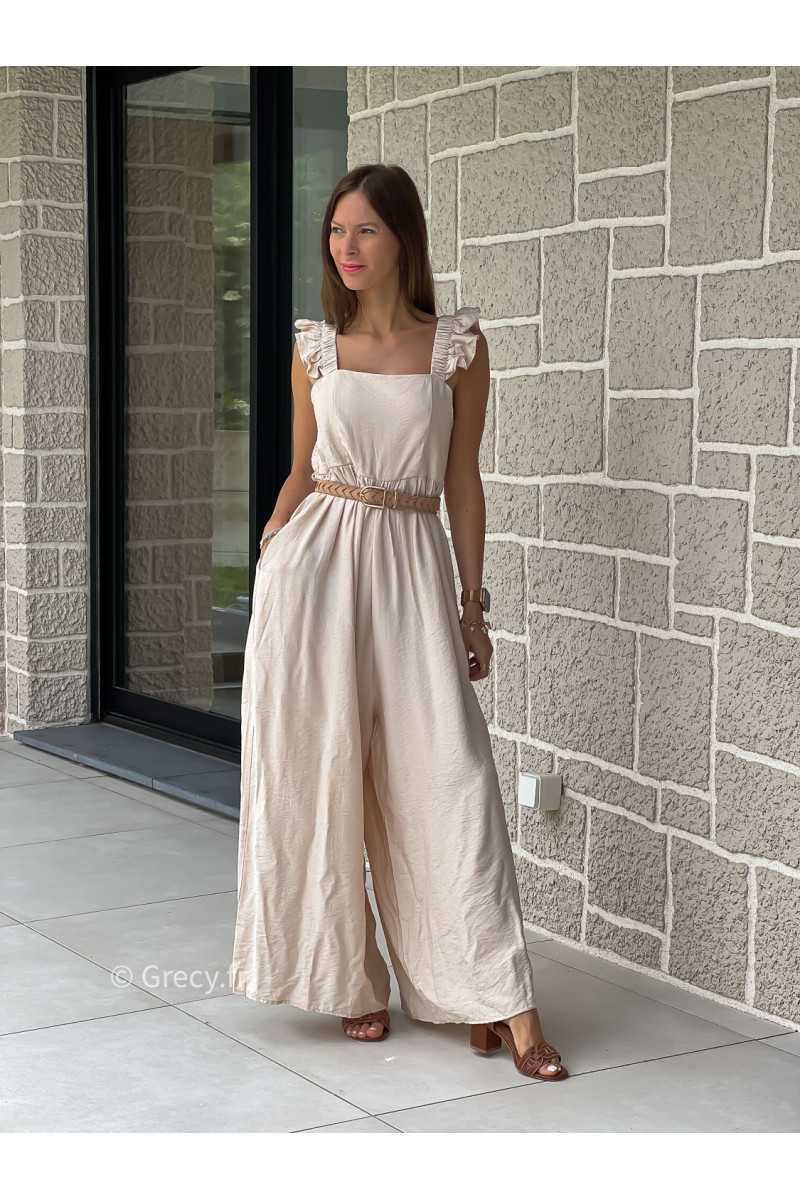 Combinaison bretelles volants beige printemps été mode tendance grecy zara mango