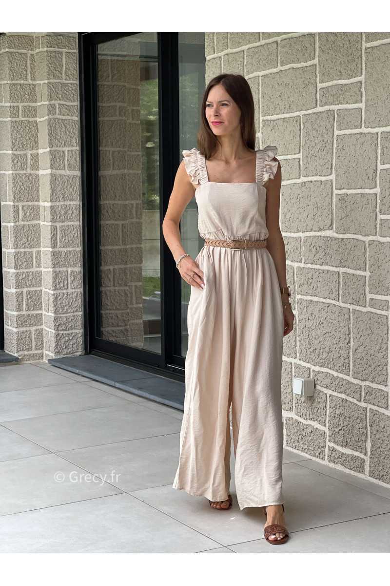 Combinaison bretelles volants beige printemps été mode tendance grecy zara mango