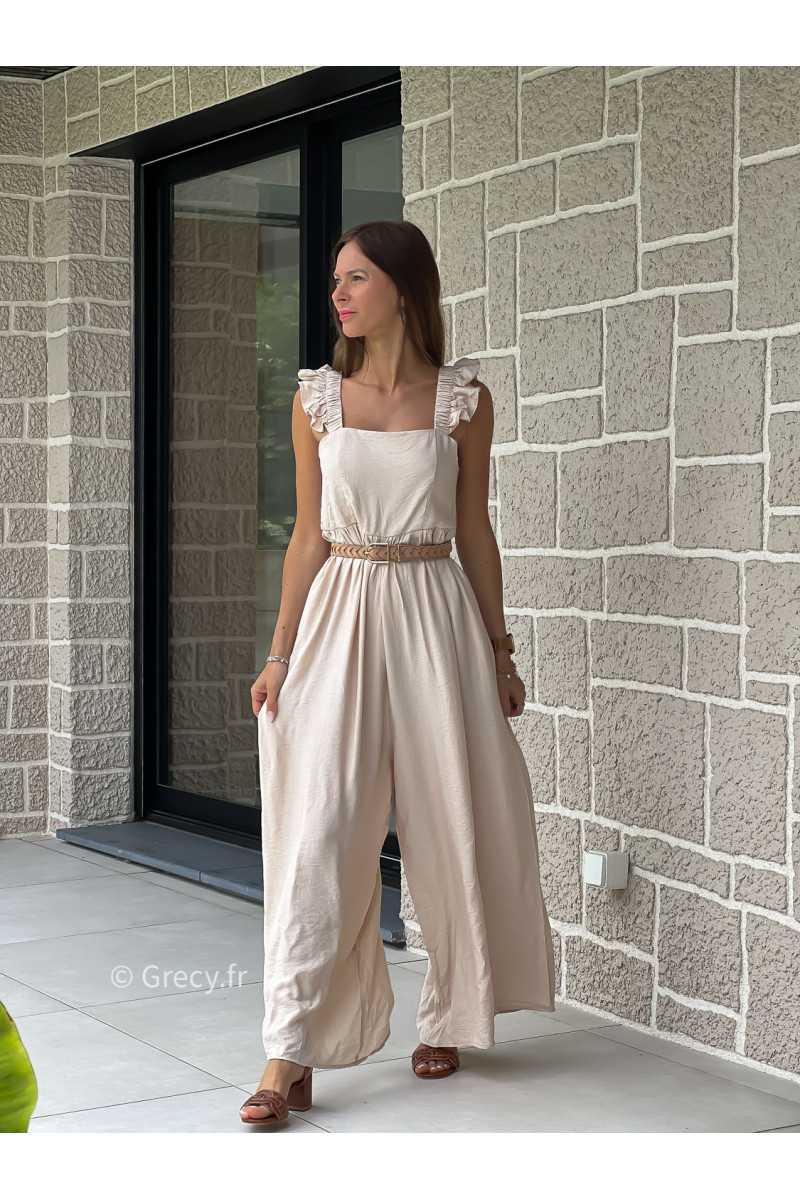 Combinaison bretelles volants beige printemps été mode tendance grecy zara mango