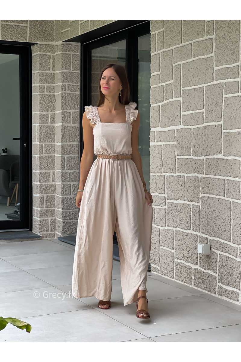 Combinaison bretelles volants beige printemps été mode tendance grecy zara mango