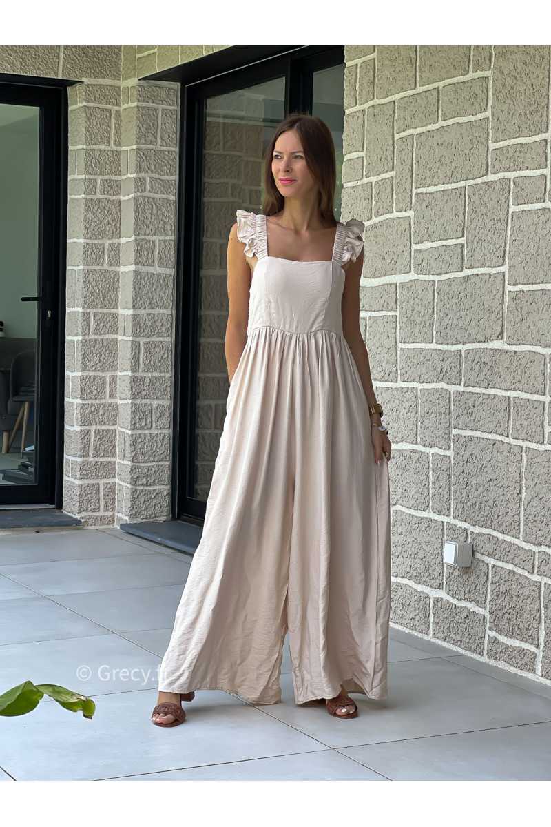 Combinaison bretelles volants beige printemps été mode tendance grecy zara mango